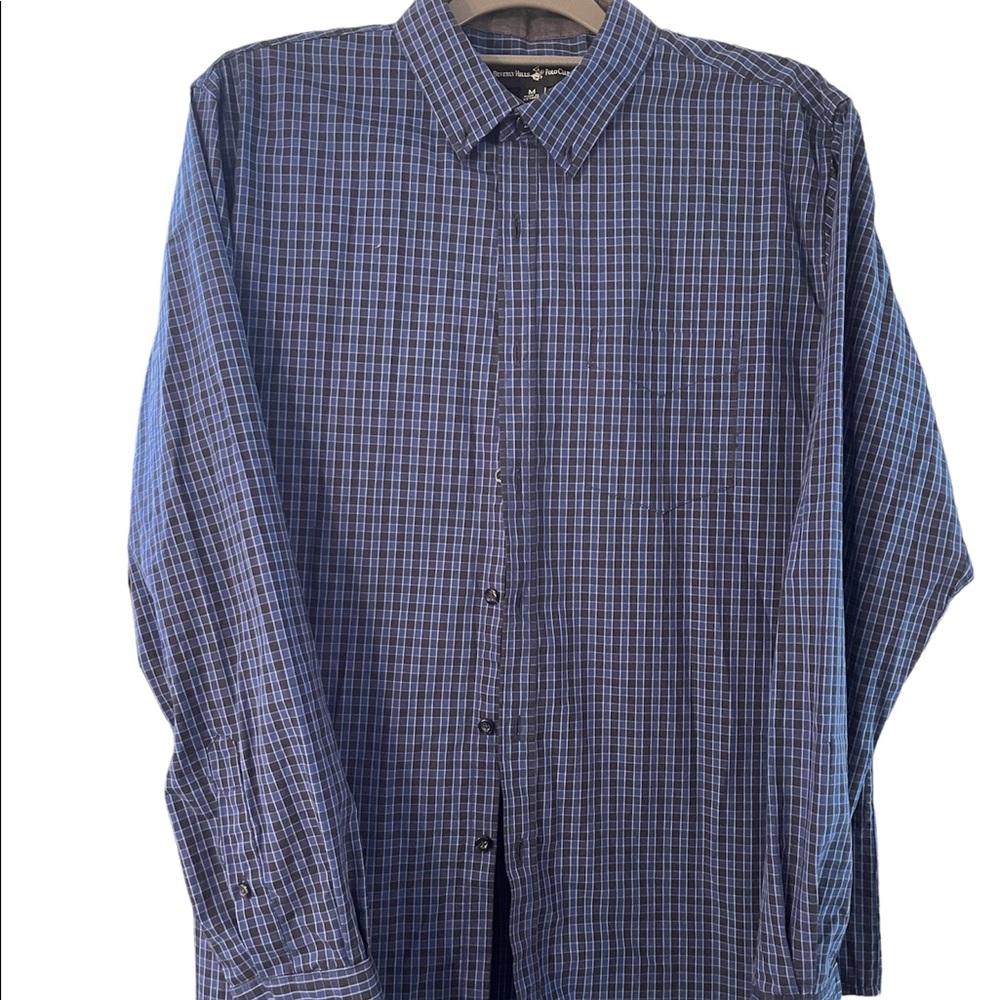 Medium Blue & Black plaid long sleeve button shirt